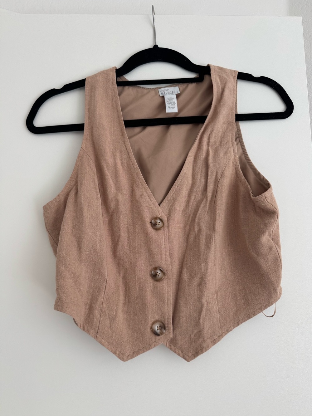 Women's Neutral Beige Button-Front Crop Vest